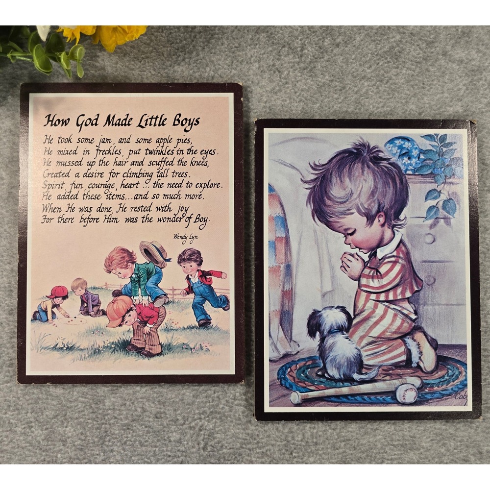 Vintage Coby Wood Plaque Wall Art Boys 6x8 Brown Prayer Poem Set of 2 Nursery